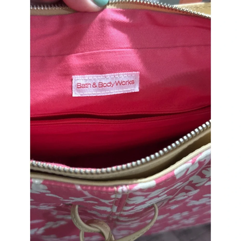 Bath & Body Works Pink Cherry Blossom Floral Canvas Tote Bag Tan Trim Large